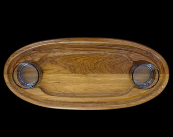 Vintage Mid Century Modern Dansk Teak Wood Tray Platter w/ 2 Glass Bowl Inserts Jens Quistgaard Design MCM 1970s Modernist Classic