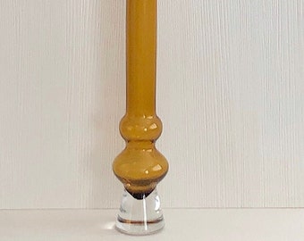 Vintage Modern 17" MERENGUE Waterford Marquis Hooped Art Glass Vase in AMBER and Clear Color