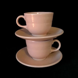 Vintage Lot of 2 Homer Laughlin Fiesta Cups and Saucers in SOFT PINK Color Mid Century Modern Color MCM image 1