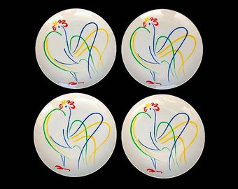 Vintage Mid Century Modern 1970s Whimsical Yellow Flowers Floral Luncheon Plates Set of 4 Fitz and Floyd Japan Japanese