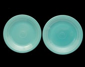 Vintage Pair of Homer Laughlin Fiesta Dinner Plates in Aqua Turquoise Color Fiestaware Retro Mid Century Modern Design Classic Dinnerware