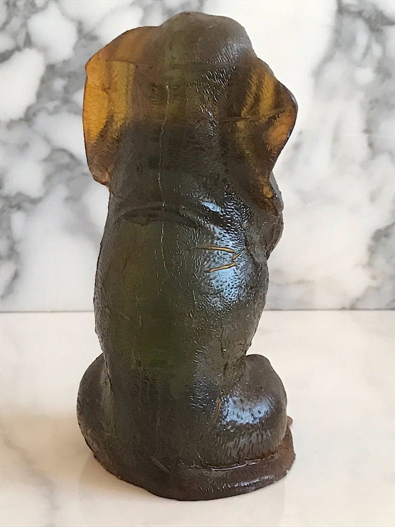 Vintage Modern Upright Dachshund Dog Acrylic Lucite Sculpture Figurine 6.75 with Translucent Amber /& Green Color Designcraft 1970s