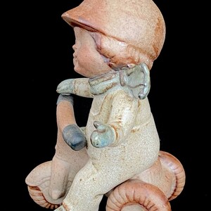 Vintage Modern 1970s Figural Boy riding a Tricycle Stoneware Pottery Ceramic Lisa Larson Style JAPAN UCTCI image 7