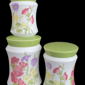 Vintage Mid Century Modern Ernestine of Italy Set of 3 Ceramic Canisters Jars with Lids Italian Pottery with Floral Scenes image 6