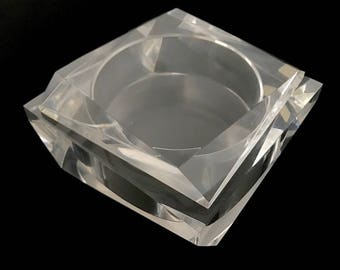 ge Mid Century Modern Italian Geometric Faceted Lucite Jewelry / Trinket Box Made In Italy Artist Signed MCM