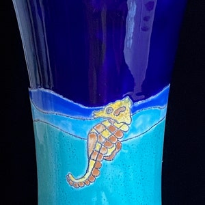 Vintage Modern Artesa 14 TALL Art Studio Pottery Eduardo Vega of Cuenca Ecuador Modernist Sea Theme CARIBE Vase w Shell and Starfish image 8