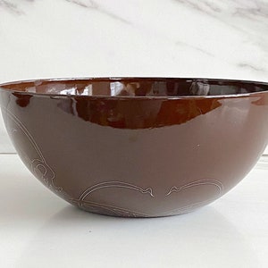 Vintage Mid Century Modern Enameled Bowl Brown w/ White Design 7 7/8 Diameter Cathrineholm Finel Scandinavian Enamelware TWO AVAILABLE image 2