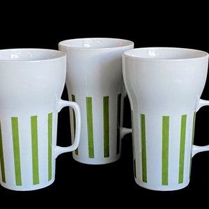 Set of 3 Vintage Mid century Modern Lagardo Tacket Schmid Porcelain Tall Mugs Green and White image 2