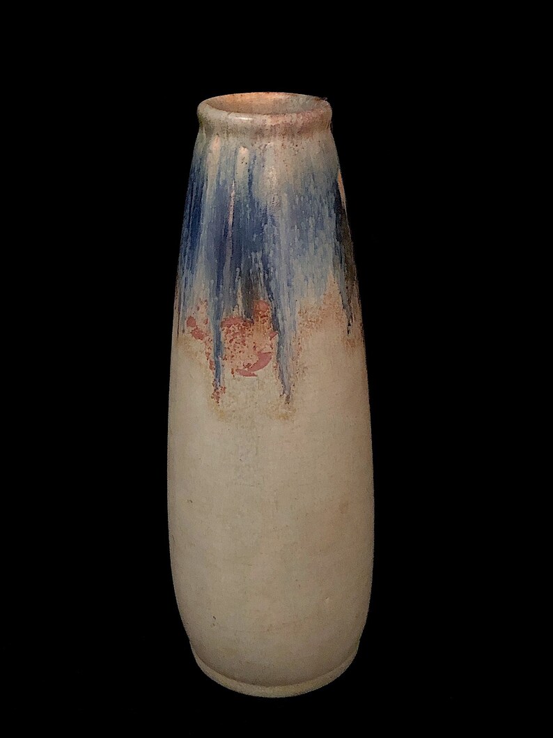 Vintage Mid Century Modern Italian Art Pottery Vase with Gray, Blue and Red Glazes 10 Tall Italy image 2