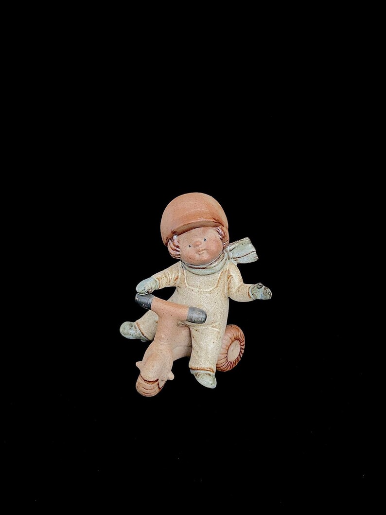 Vintage Modern 1970s Figural Boy riding a Tricycle Stoneware Pottery Ceramic Lisa Larson Style JAPAN UCTCI image 1
