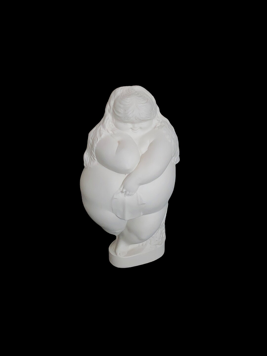 Vintage Matte White Porcelain Sculpture Plump Bashful Standing Nude Fat