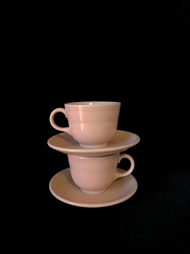 Vintage Lot of 2 Homer Laughlin Fiesta Cups and Saucers in SOFT PINK Color Mid Century Modern Color MCM image 1