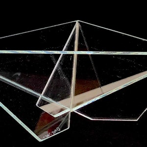 Vintage 1980s Post Modern Modernist Sculptural Art Glass Geometric Triangular Bowl Signed 1988 SIDE 3 LARGE 14 x 14 image 2