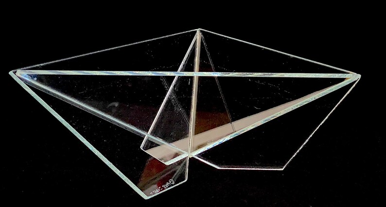 Vintage 1980s Post Modern Modernist Sculptural Art Glass Geometric Triangular Bowl Signed 1988 SIDE 3 LARGE 14 x 14 image 2