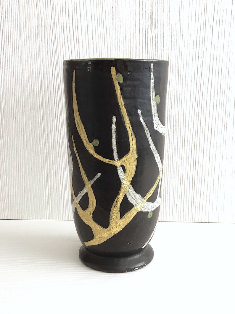 Vintage Mid Century Modern Hand Made Art Pottery Vase Livia Gorka Hungary Modernist Hungarian Ceramic 1950s image 4