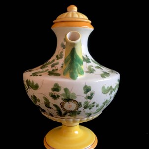 Vintage Italian Ceramic Pottery Classical Neoclassical Hand Painted Urn Pitcher Ewer with Floral Theme and Swirl Handle Italy 1950s image 5