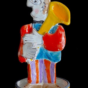 Vintage Italian Pottery Desimone Band Horn Player Sculpture Figure Italy 8.5 Tall with Base Bowl image 7