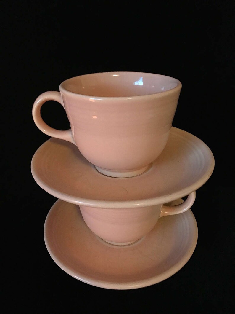Vintage Lot of 2 Homer Laughlin Fiesta Cups and Saucers in SOFT PINK Color Mid Century Modern Color MCM image 2