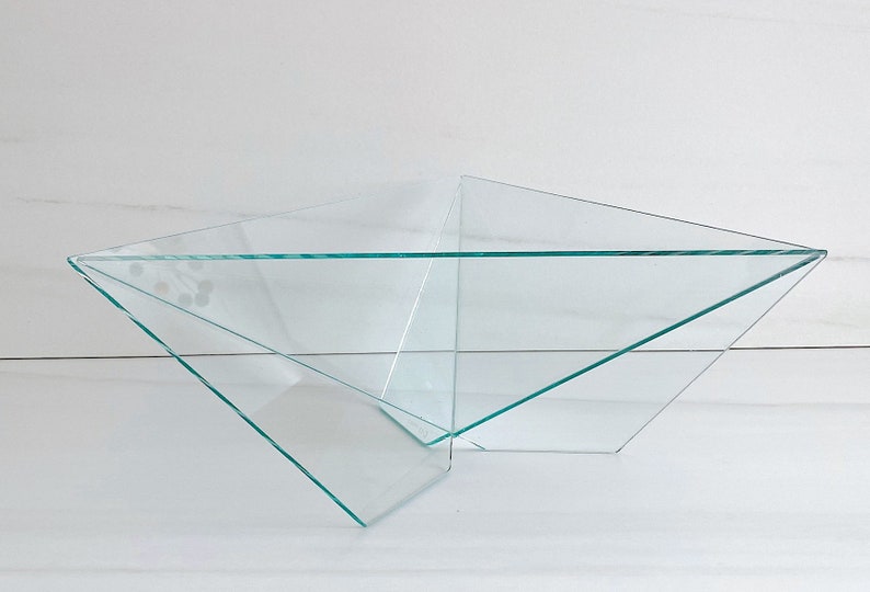 Vintage 1980s Post Modern Modernist Sculptural Art Glass Geometric Triangular Bowl Signed 1988 SIDE 3 LARGE 14 x 14 image 9