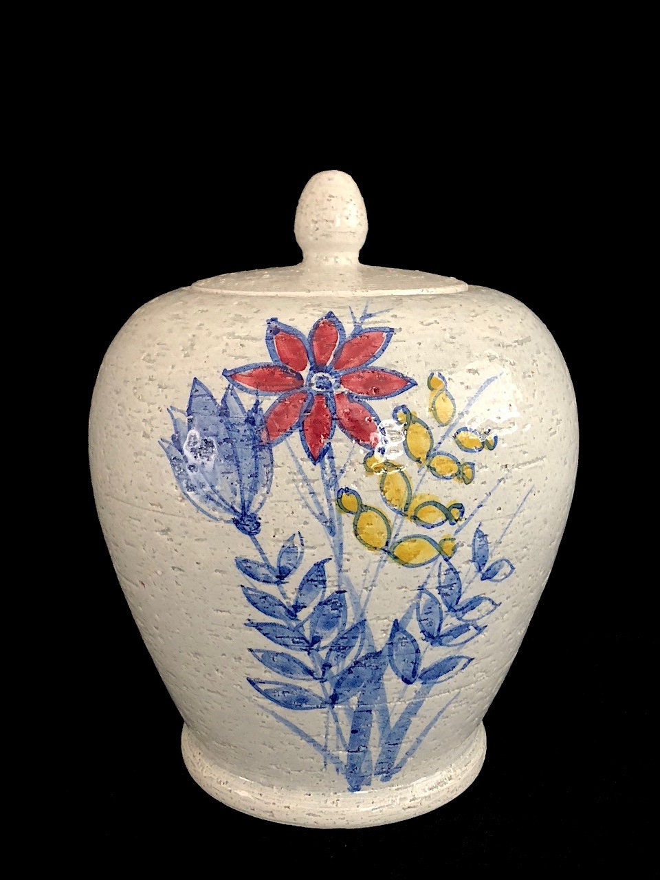 Vintage Mid Century Modern Bitossi Covered Urn Jar Vase W/ Floral