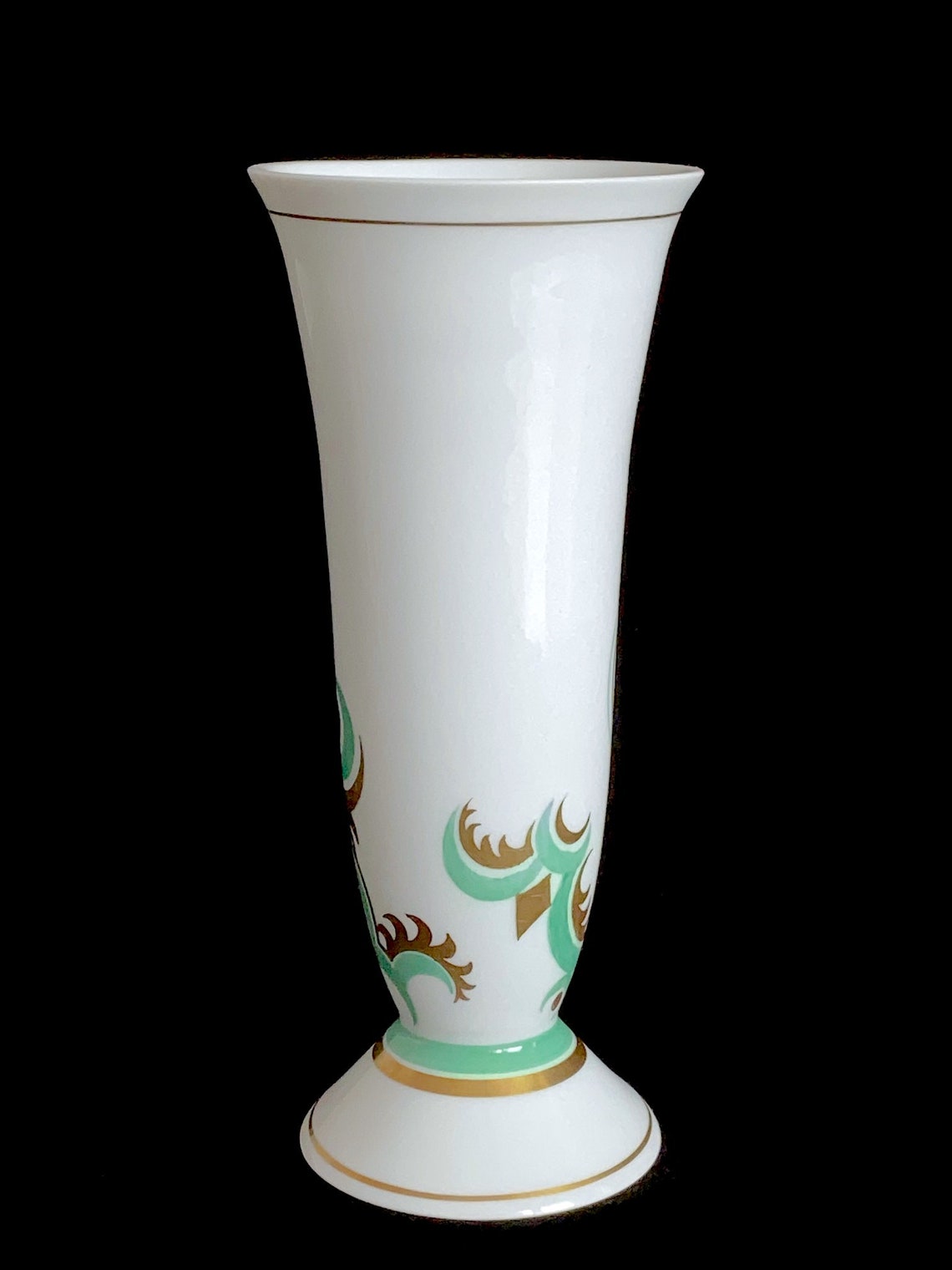 Vintage Rosenthal Vase With Modernist Designs in Green and | Etsy