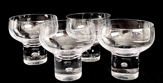 Vintage Pair of Art Glass Footed Glass With Trapped Bubble Design