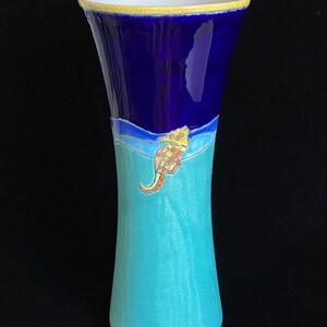 Vintage Modern Artesa 14 TALL Art Studio Pottery Eduardo Vega of Cuenca Ecuador Modernist Sea Theme CARIBE Vase w Shell and Starfish image 7