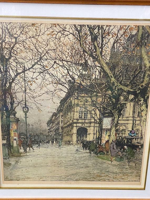 Luigi Kasimir European Street Scene Signed Colored Etching Print