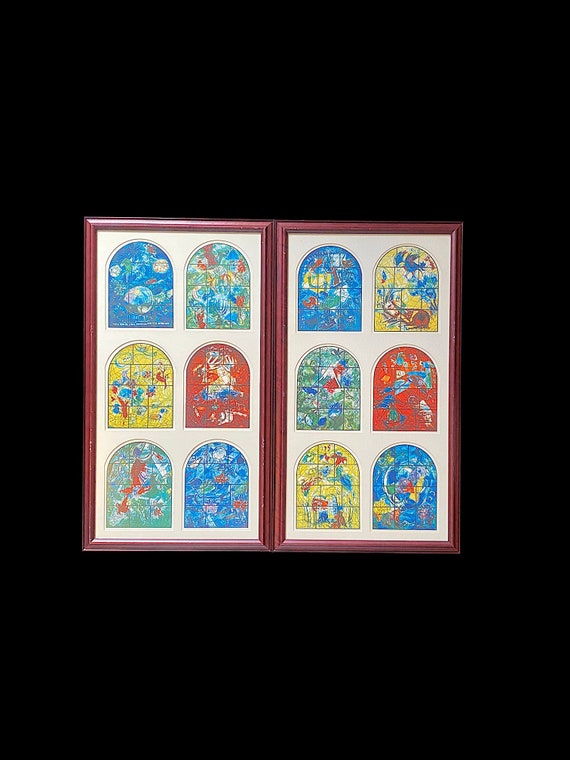 Vintage Set of 12 Framed JERUSALEM WINDOWS Prints by Marc Chagall