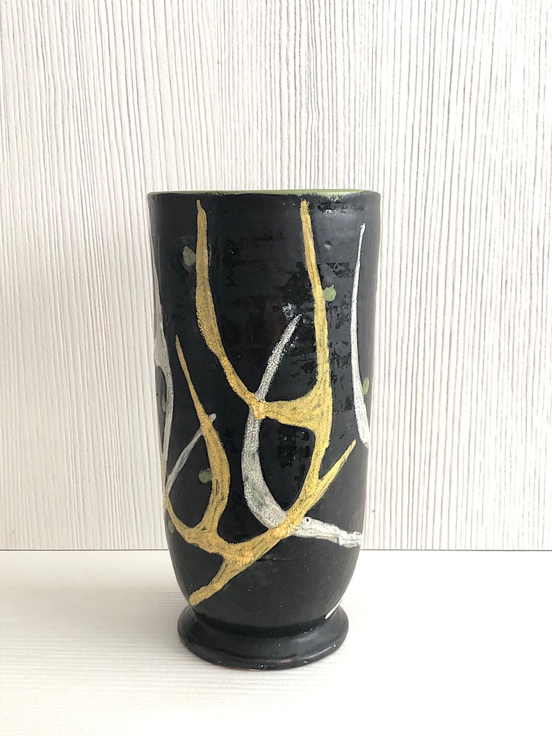 Vintage Mid Century Modern Hand Made Art Pottery Vase Livia Gorka Hungary Modernist Hungarian Ceramic 1950s image 2