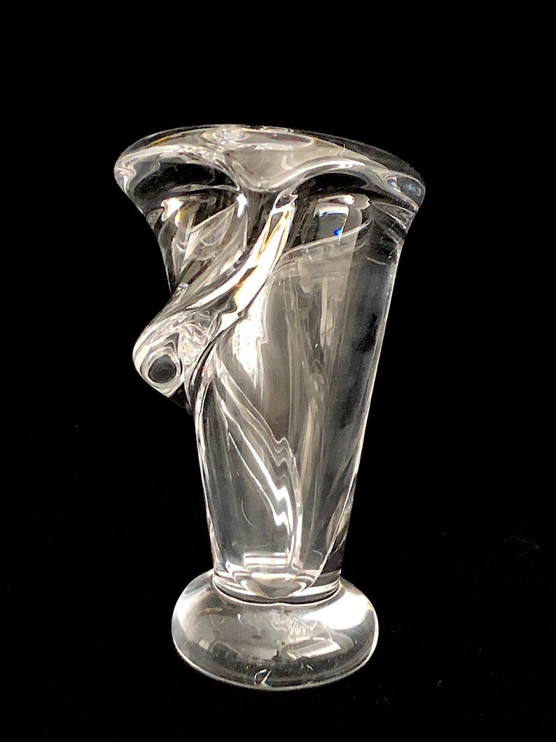 Vintage Modernist Fine French Art Glass Crystal Calla Lily Art Vannes Le Chatel Figural Floral Vase Sculpture France 1960s 1970s image 4