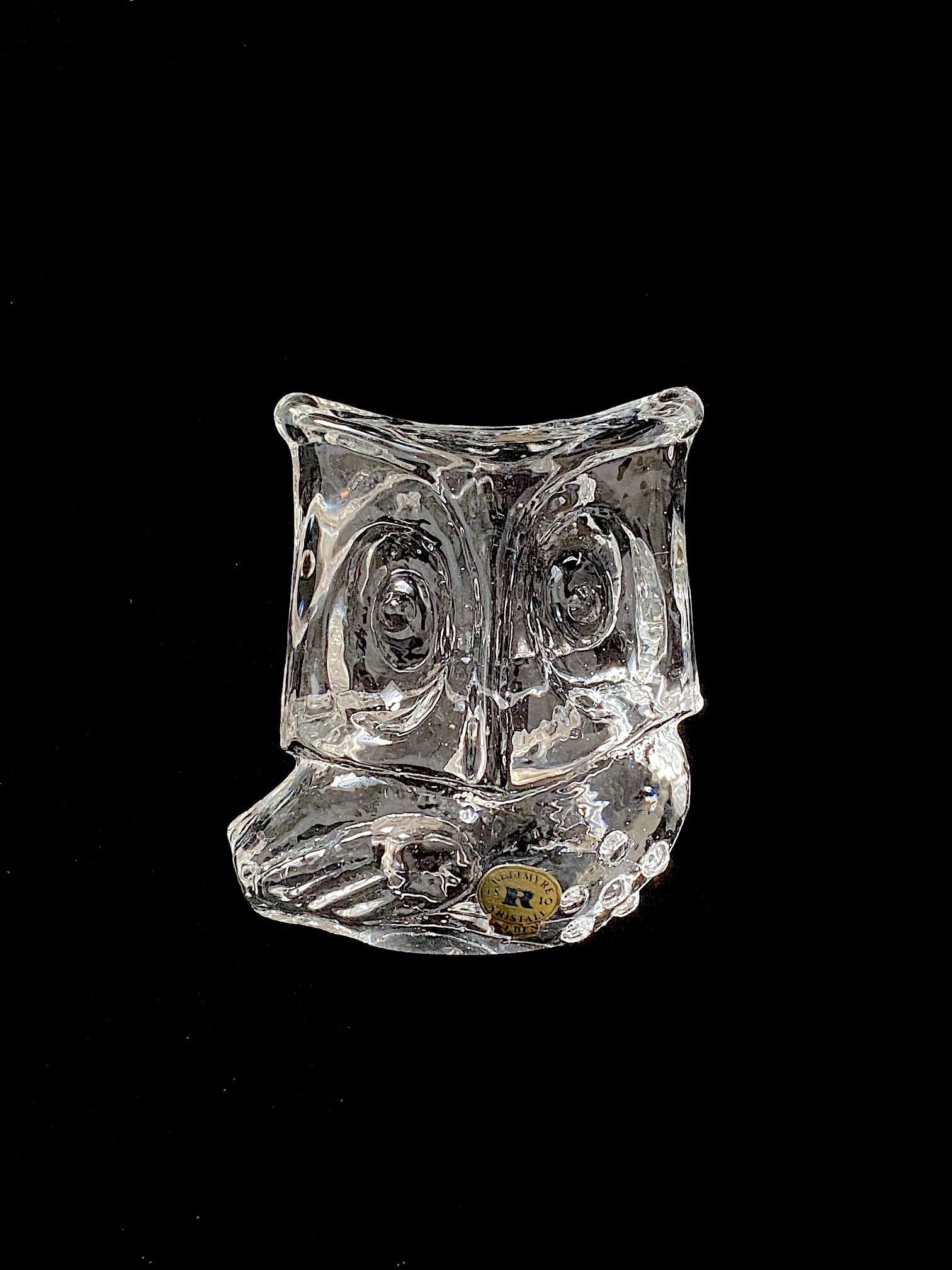 Vintage Modenist Scandinavian Art Glass Owl Figurine Sweden Reijmyre Kristall Swedish Modernist Desi