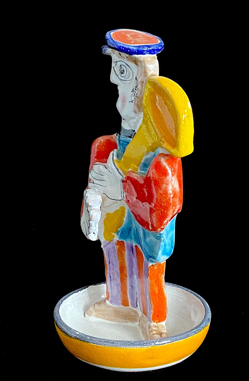 Vintage Italian Pottery Desimone Band Horn Player Sculpture Figure Italy 8.5 Tall with Base Bowl image 3