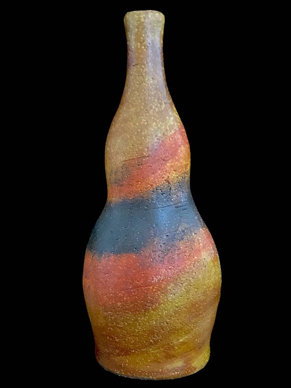 Vintage Mid Century Modern Italian Art Pottery FANTONI Vessel Vase 6.75 Tall with Green Glazes Italy 20th Century Design Classic MCM