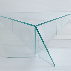 Vintage 1980s Post Modern Modernist Sculptural Art Glass Geometric Triangular Bowl Signed 1988 SIDE 3 LARGE 14 x 14 image 10