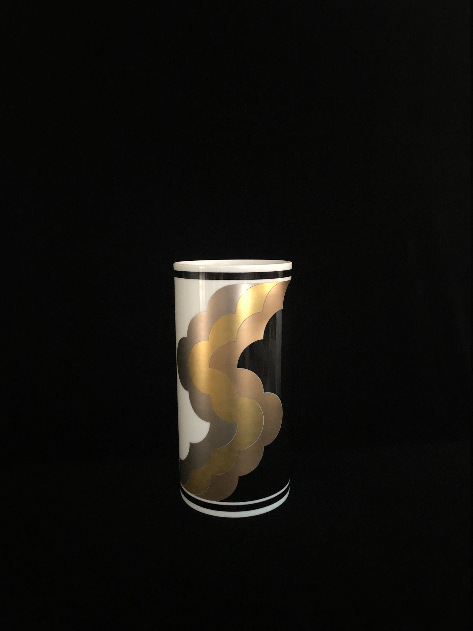 Vintage Mid Century Modern Op Art Rosenthal Studio Linie Porcelain Vase W Golden Waves Natale Sapone Limited Edition 234/400 9.75" Tall