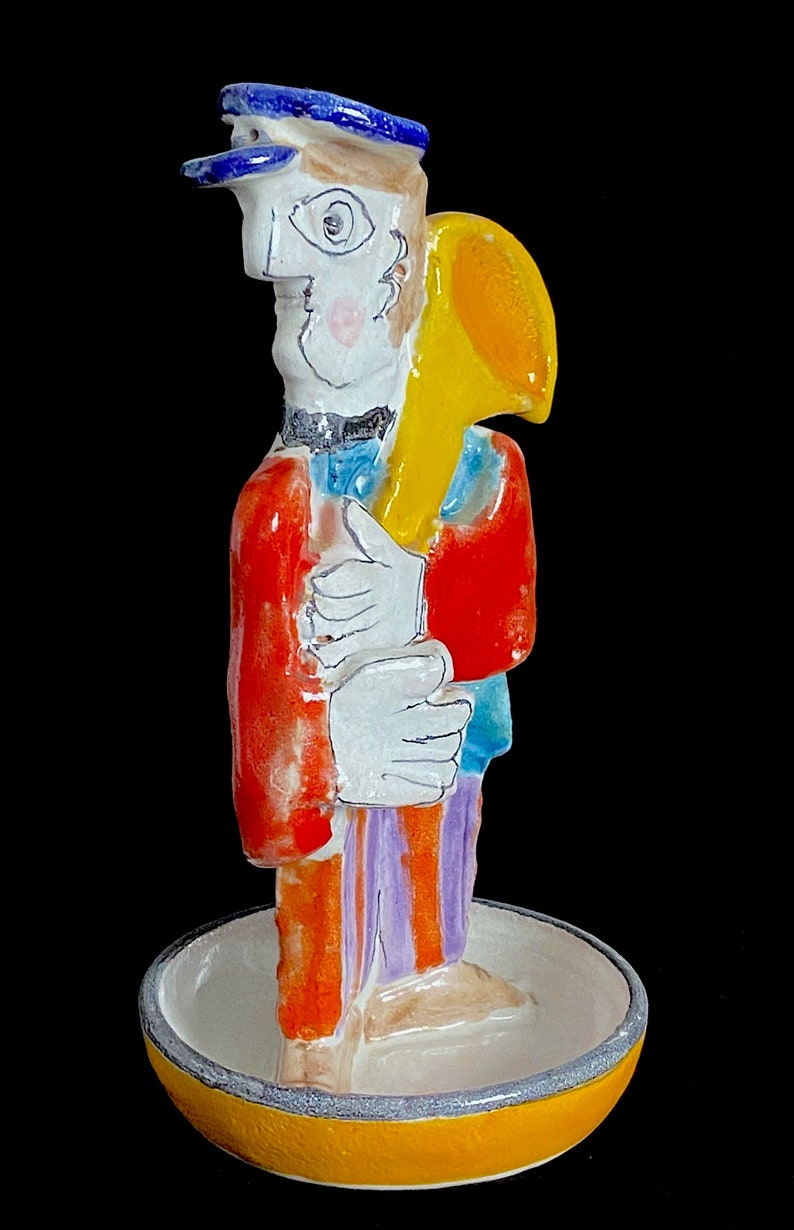 Vintage Italian Pottery Desimone Band Horn Player Sculpture Figure Italy 8.5 Tall with Base Bowl image 5