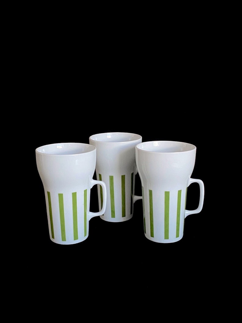 Set of 3 Vintage Mid century Modern Lagardo Tacket Schmid Porcelain Tall Mugs Green and White image 1