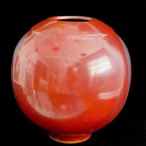 Large 12 Vintage Japanese Bulbous Ball Vessel Pottery Vase w Metallic Reddish Brown Glaze w Drip Glaze Accent Larry Laszlo for Mikasa 1980s image 5