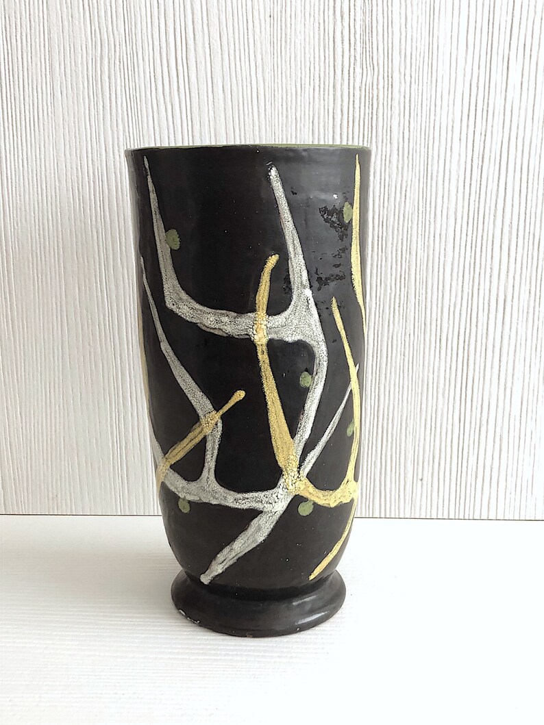Vintage Mid Century Modern Hand Made Art Pottery Vase Livia Gorka Hungary Modernist Hungarian Ceramic 1950s image 5