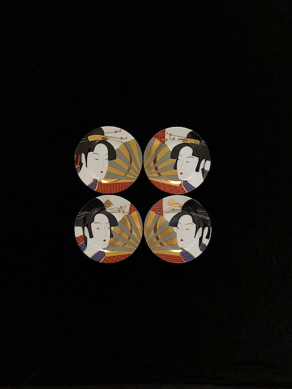 Vintage Mid Century Modern 1970s Whimsical Yellow Flowers Floral Luncheon Plates Set of 4 Fitz and Floyd Japan Japanese