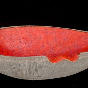 Vintage Mid Century Modern Italian Marcello Fantoni Large Pottery Ceramic Ashtray Bowl with Red Glaze ITALY image 2
