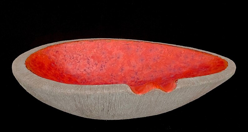 Vintage Mid Century Modern Italian Marcello Fantoni Large Pottery Ceramic Ashtray Bowl with Red Glaze ITALY image 2