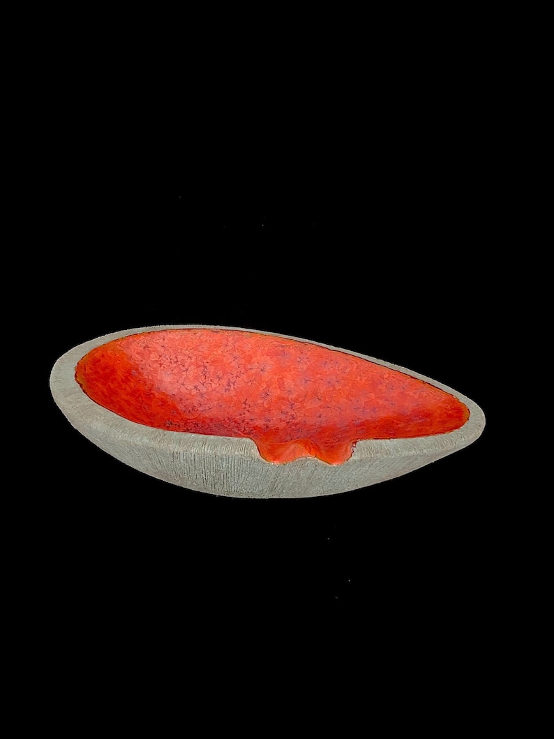 Vintage Mid Century Modern Italian Marcello Fantoni Large Pottery Ceramic Ashtray Bowl with Red Glaze ITALY image 1