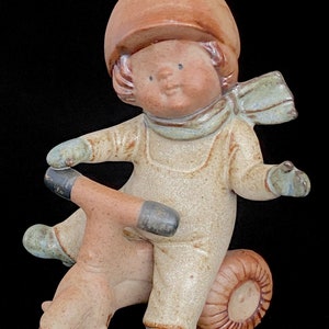 Vintage Modern 1970s Figural Boy riding a Tricycle Stoneware Pottery Ceramic Lisa Larson Style JAPAN UCTCI image 2