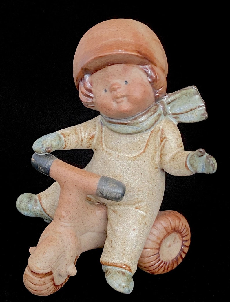 Vintage Modern 1970s Figural Boy riding a Tricycle Stoneware Pottery Ceramic Lisa Larson Style JAPAN UCTCI image 2