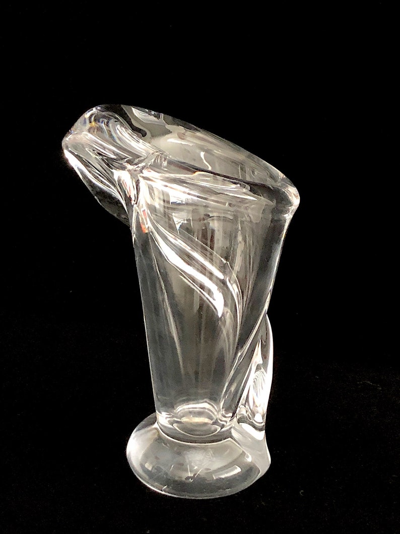 Vintage Modernist Fine French Art Glass Crystal Calla Lily Art Vannes Le Chatel Figural Floral Vase Sculpture France 1960s 1970s image 5