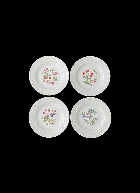 Vintage Set of 4 DANSK Floating Leaves Pattern 9 Dinner Plates With Raised Leaves Design and Botanical Floral Fruit Scenes Etsy