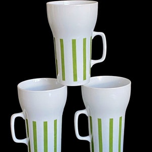 Set of 3 Vintage Mid century Modern Lagardo Tacket Schmid Porcelain Tall Mugs Green and White image 3