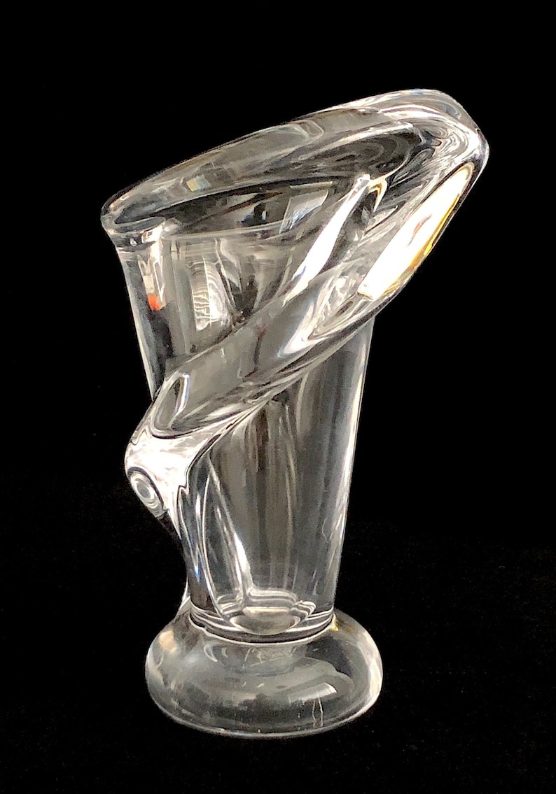Vintage Modernist Fine French Art Glass Crystal Calla Lily Art Vannes Le Chatel Figural Floral Vase Sculpture France 1960s 1970s image 3
